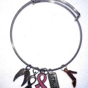 Silver Charm Bracelet with Pink‎ Ribbon